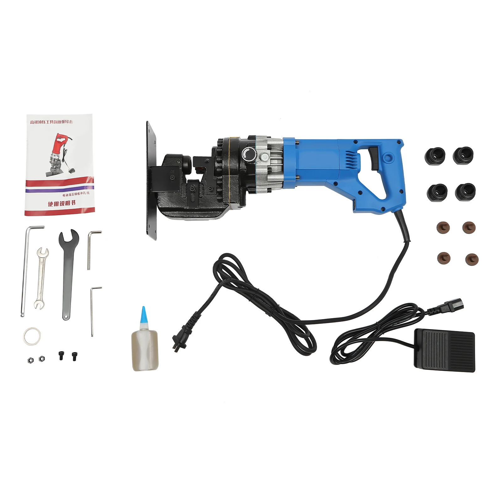 1800W Punching Machine Electric Hydraulic Metal Hole Puncher 5 Set Dies for Iron Copper Aluminum Plate Angle Steel