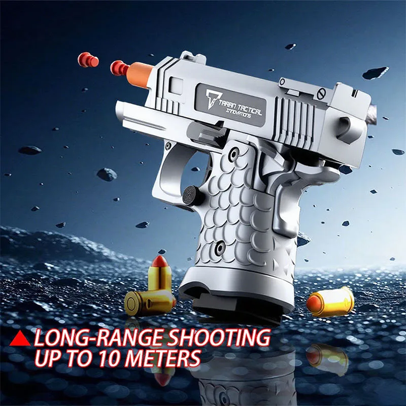 Soft bullet foam shell ejection explosion energy gun, realistic toy pistol, the best gift for teenagers, creative toy, silver.