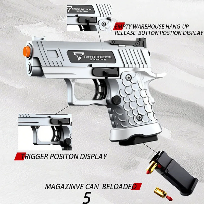 Soft bullet foam shell ejection explosion energy gun, realistic toy pistol, the best gift for teenagers, creative toy, silver.