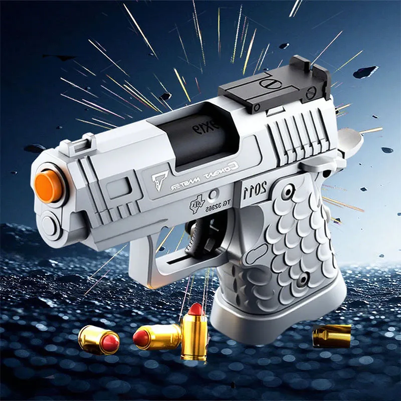 Soft bullet foam shell ejection explosion energy gun, realistic toy pistol, the best gift for teenagers, creative toy, silver.