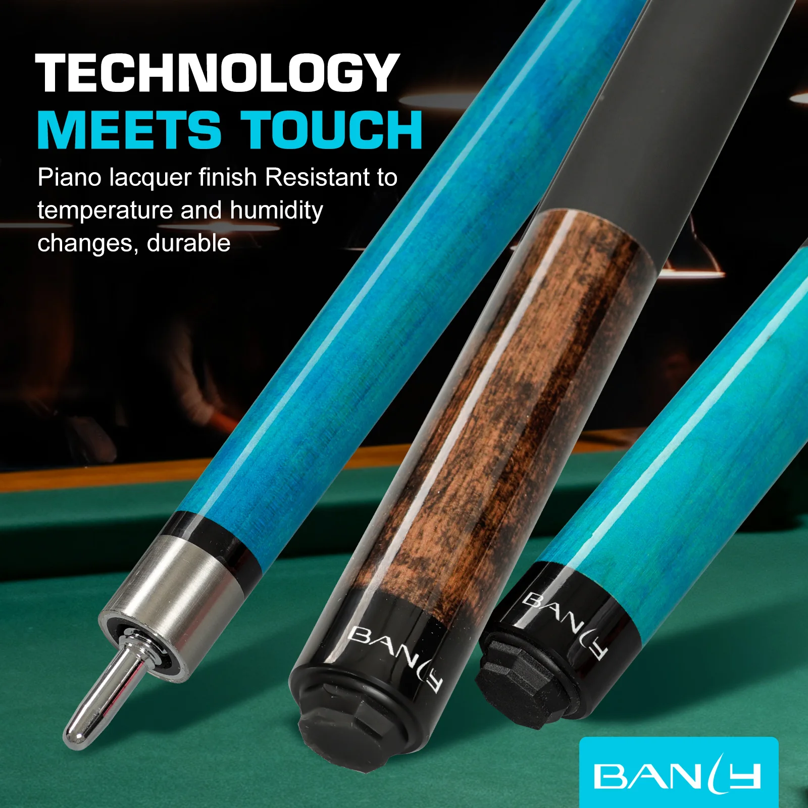 Banly Black Technology Pool Cue Stick with Case, Low Deflection Shaft and 12.5mm Tip, Uni-Loc Joint, Piano Lacquer Finish, Pool Cue Set with Glove, Chalk & Towel