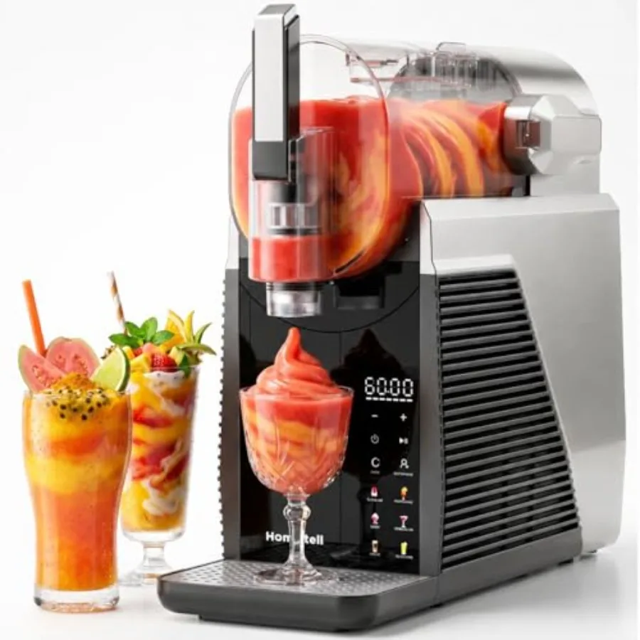 Slushie machine for commercial use, stainless steel and ABS plastic, black, 68oz capacity with 6 presets and self-clean functio