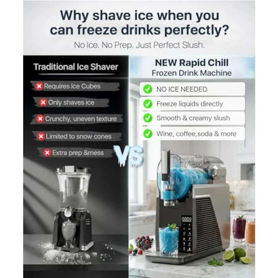 Slushie machine for commercial use, stainless steel and ABS plastic, black, 68oz capacity with 6 presets and self-clean functio