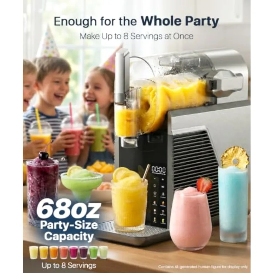 Slushie machine for commercial use, stainless steel and ABS plastic, black, 68oz capacity with 6 presets and self-clean functio