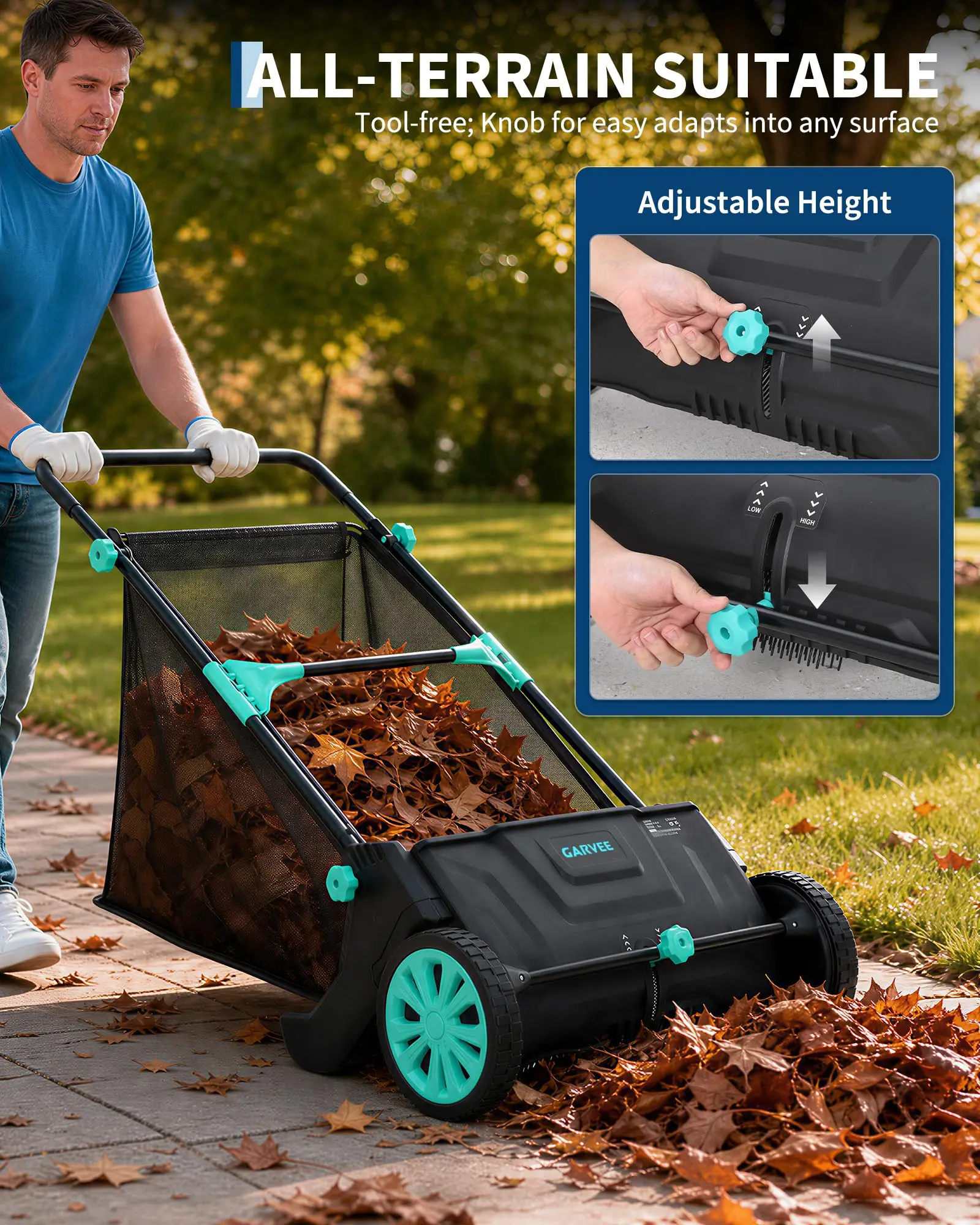 21 Inch Push Lawn Sweeper, 3.5 Cu Ft Hopper Bag, Dual Brushes, Adjustable Height For Leaves, Grass Clippings & Yard Debris Home