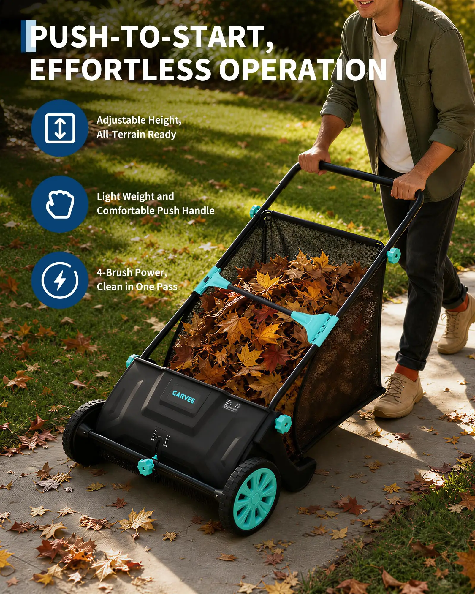 21 Inch Push Lawn Sweeper, 3.5 Cu Ft Hopper Bag, Dual Brushes, Adjustable Height For Leaves, Grass Clippings & Yard Debris Home