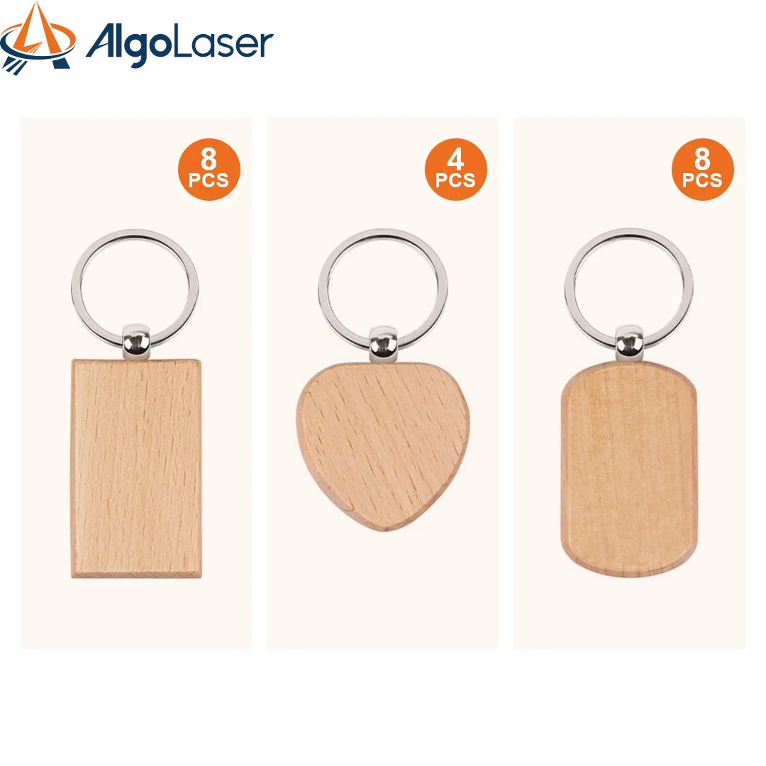20Pcs Mixed Shape Blank Wooden Keychains Unfinished Wood Key Tags for Laser Engraving DIY Crafts Custom Name Logo Wholesale Gift Making