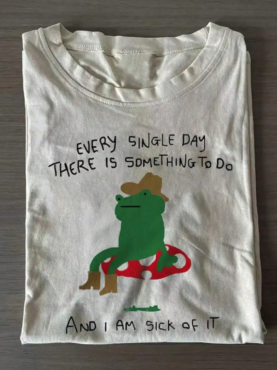 Unisex Novelty Gift Casual Tops 1Pc Crew Neck Short‑Sleeve 100% Cotton Comfort Fabric Funny "Eager To Put A Rotten Frog" Frog Graphic Print Tees For Summer Daily Wear