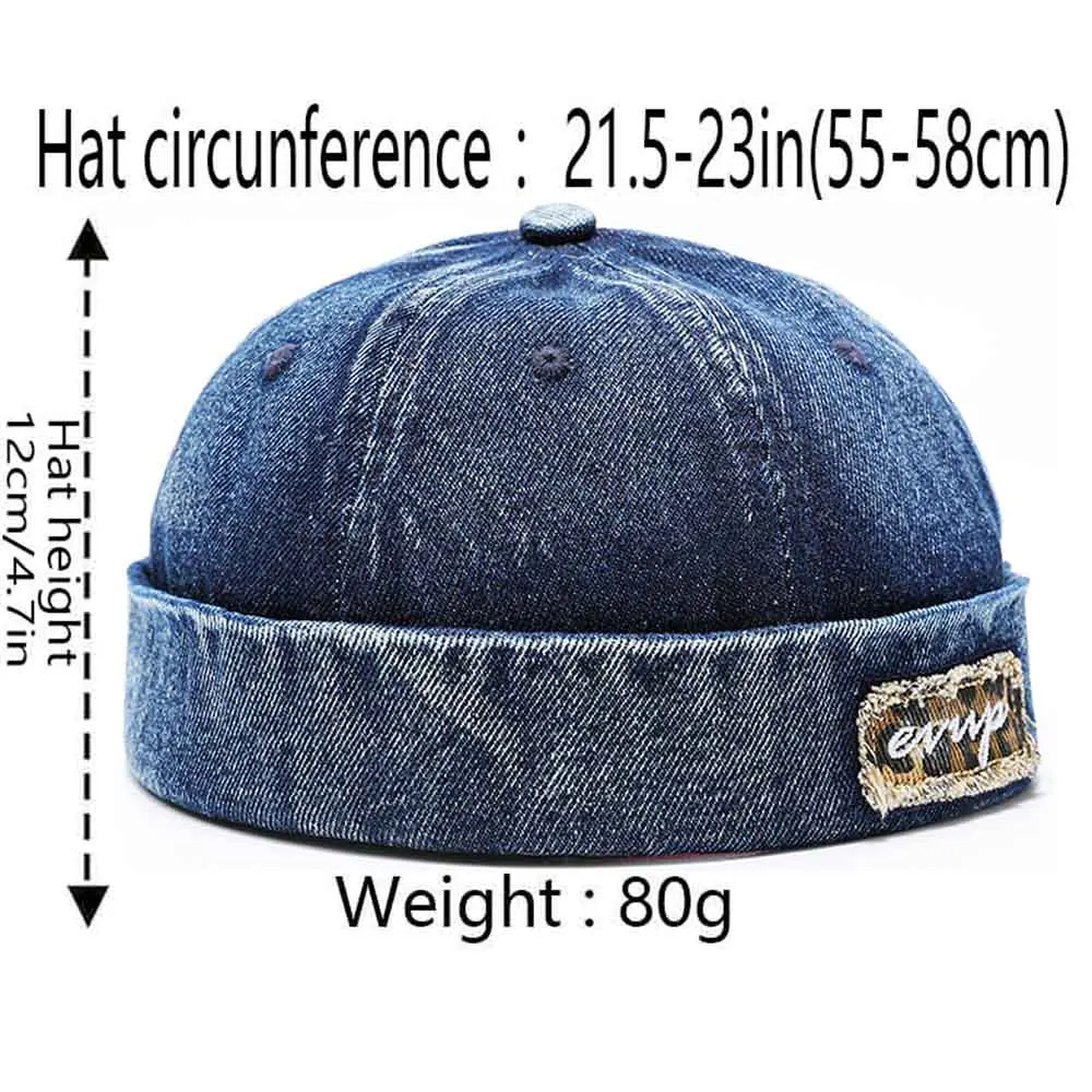 Denim Docker Hat Fashion Brimless Beanie Hat Retro Worker Skull Cap Rolled Cuff Sailor Cap Hip Hop Dancing Watch Cap Baseball Cap Adjustable Fitted Snapback Hats