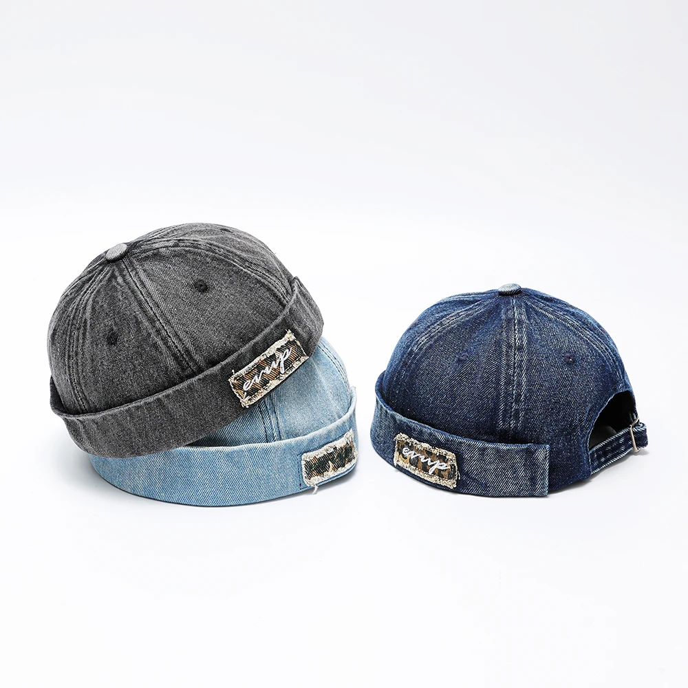 Denim Docker Hat Fashion Brimless Beanie Hat Retro Worker Skull Cap Rolled Cuff Sailor Cap Hip Hop Dancing Watch Cap Baseball Cap Adjustable Fitted Snapback Hats