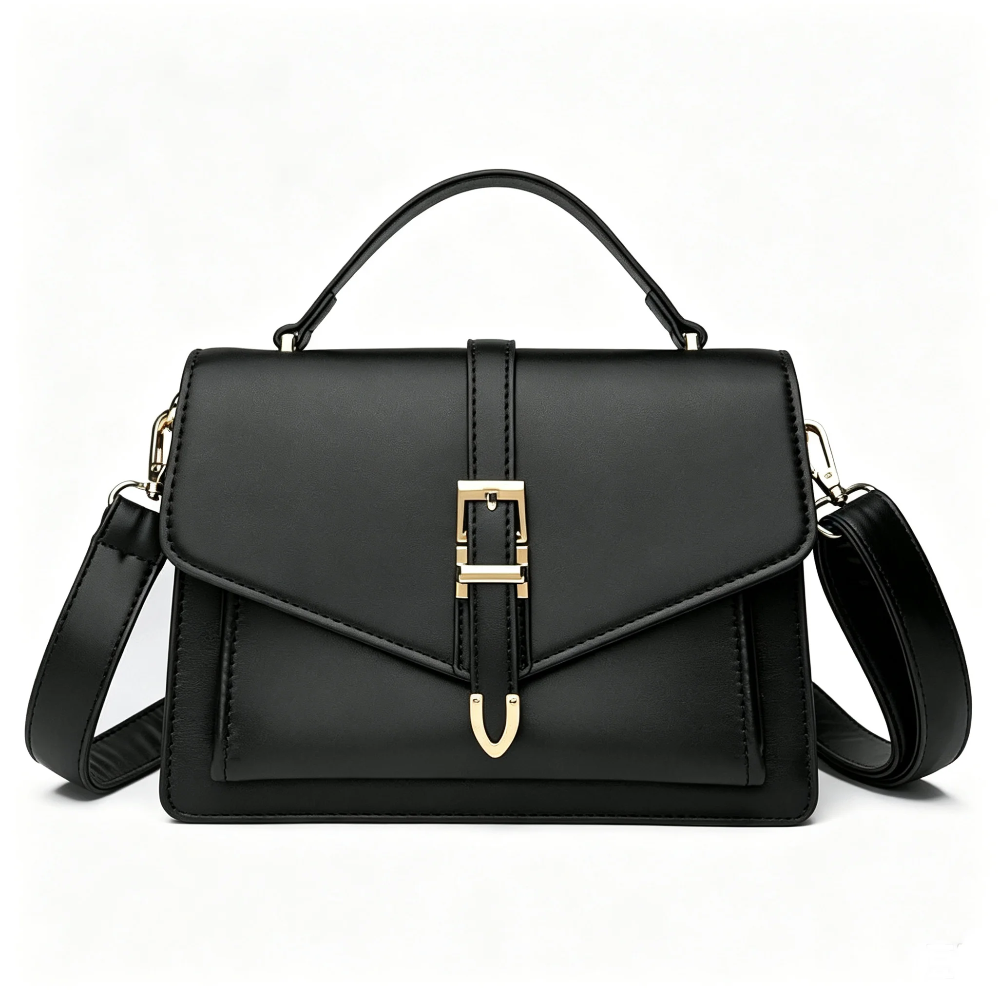 Women PU Leather Handbag Elegant Flap Square Shoulder Bag Metal Buckle Multi‑pocket Large Capacity Crossbody Purse Daily Work Office Satchel Bag