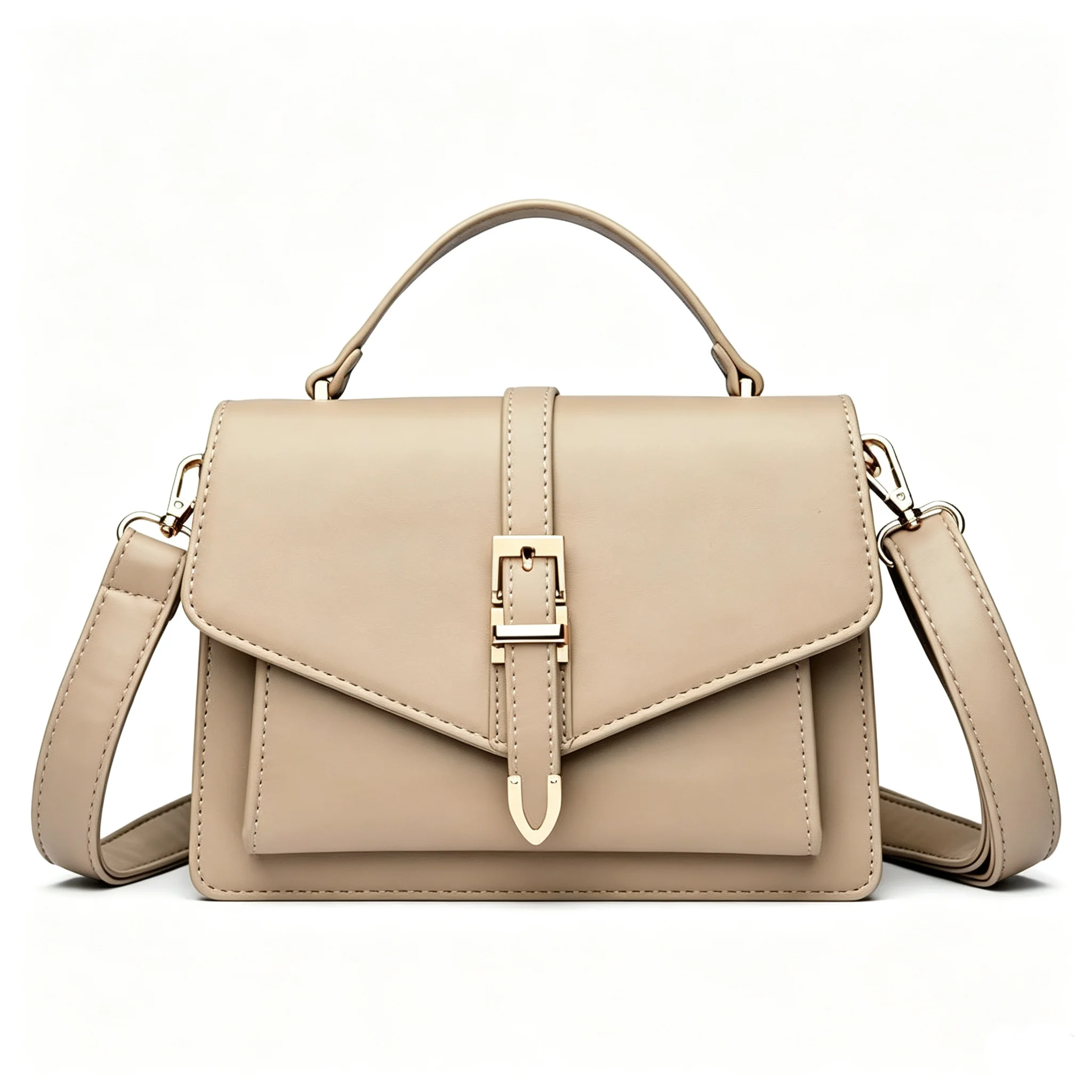 Women PU Leather Handbag Elegant Flap Square Shoulder Bag Metal Buckle Multi‑pocket Large Capacity Crossbody Purse Daily Work Office Satchel Bag