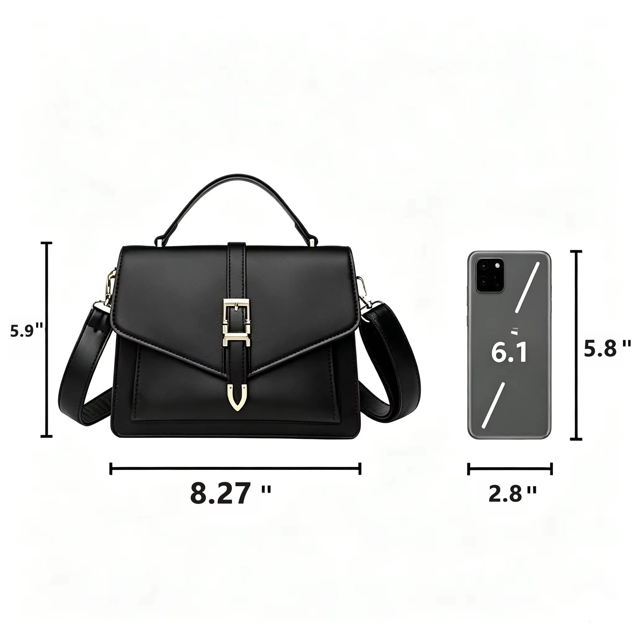Women PU Leather Handbag Elegant Flap Square Shoulder Bag Metal Buckle Multi‑pocket Large Capacity Crossbody Purse Daily Work Office Satchel Bag