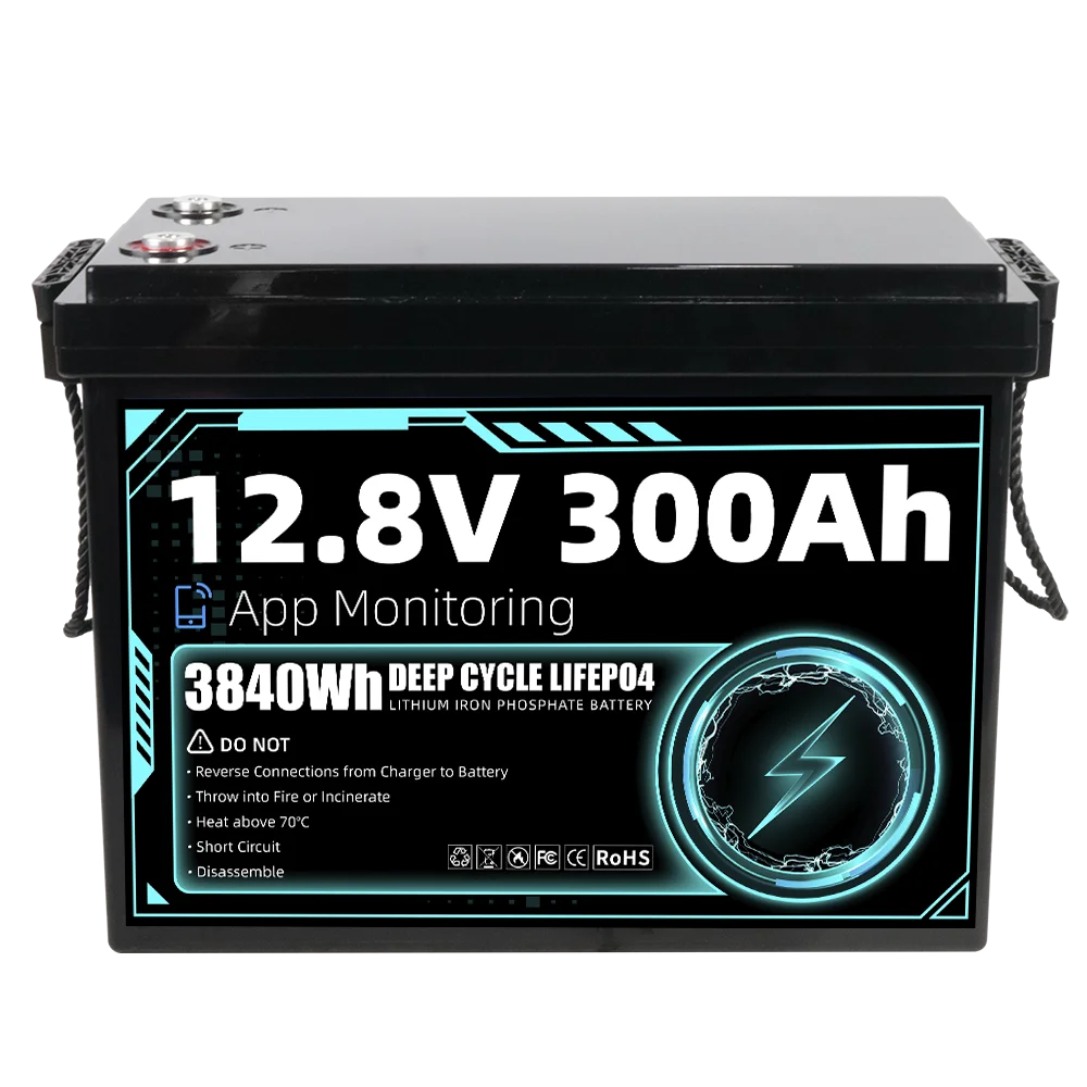 8000+ Cycles 12V 300Ah LiFePO4 Battery Grade A Built-in BT BMS 12.8V US Stock DIY 24V 48V For RV EV Golf Cart Solar Camping Yacht