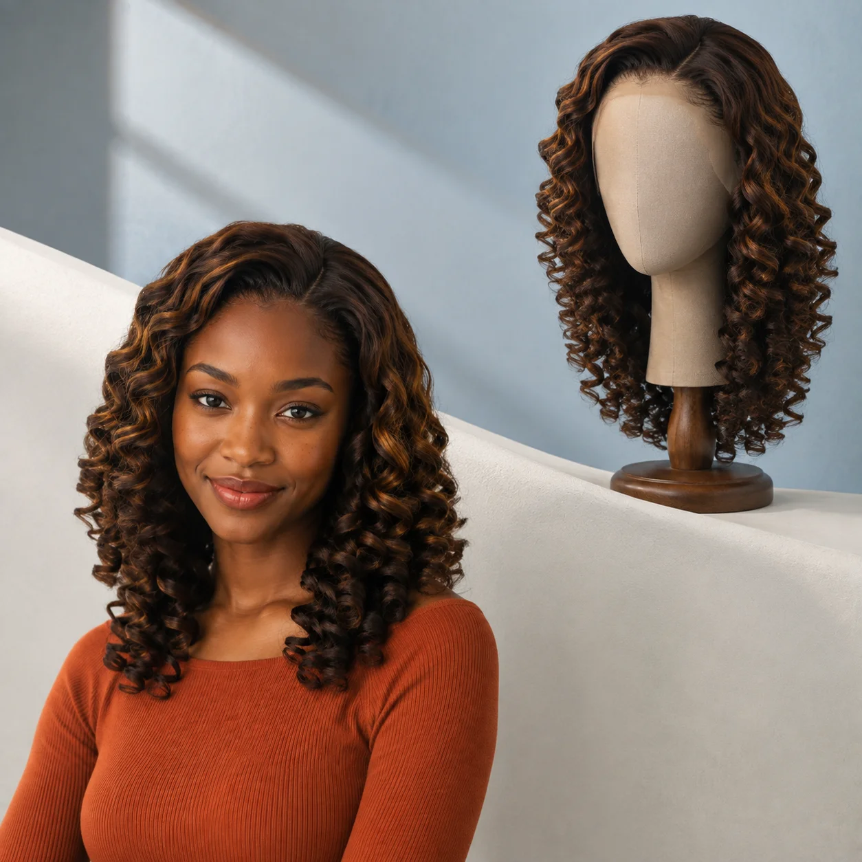 TIMOPOL 4x4 Lace Closure Wig,18 20 22 Inch P4/27 Highlight 066C Curly 100% Human Hair Wig for Black Women, Pre-Plucked Natural Hairline