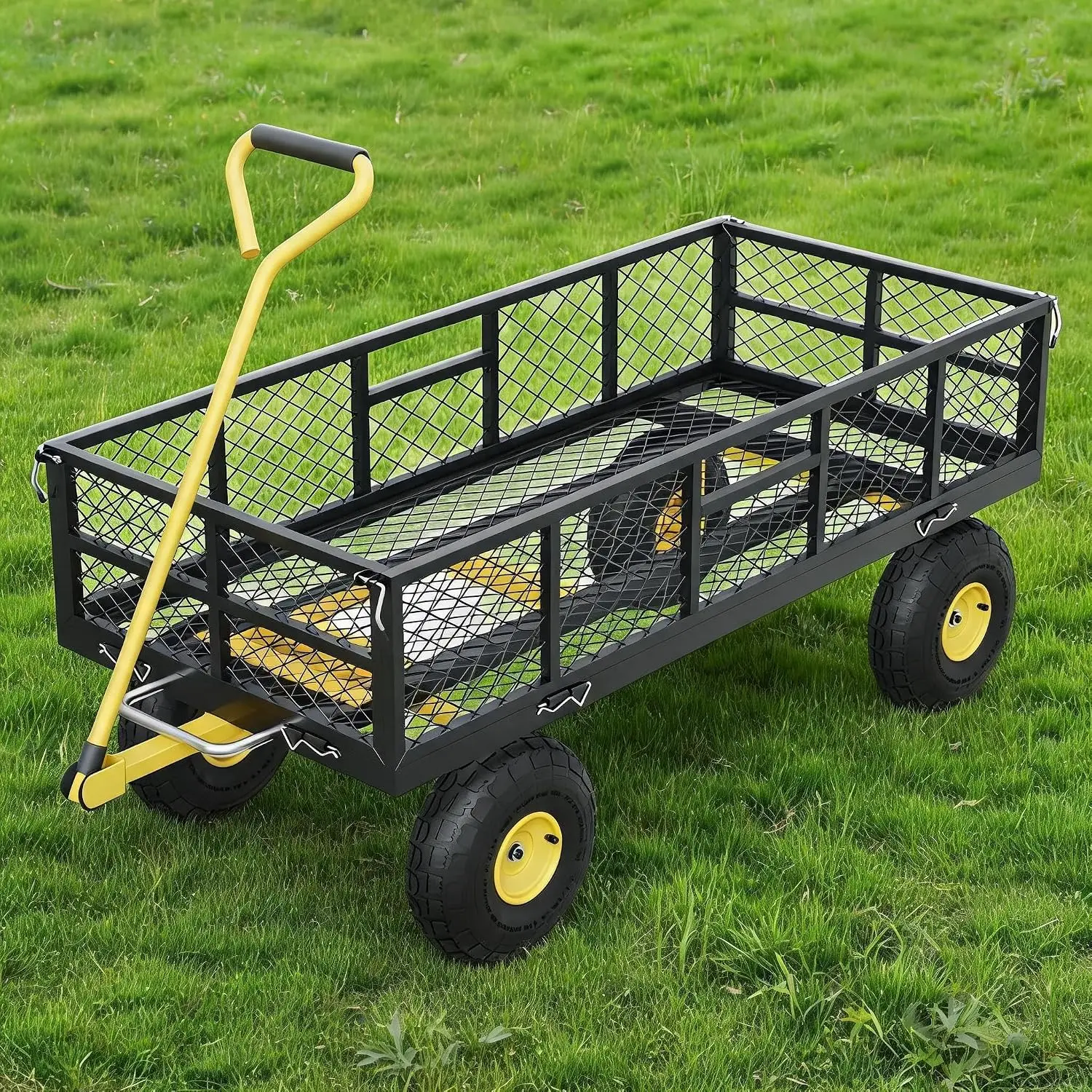 Garvee 900 lb Heavy Duty Steel Garden Dump Cart Utility Yard Wago Removable Mesh Sides 10" Pneumatic Tires 180° Swivel Handle Outdoor Lawn & Farm Haulin