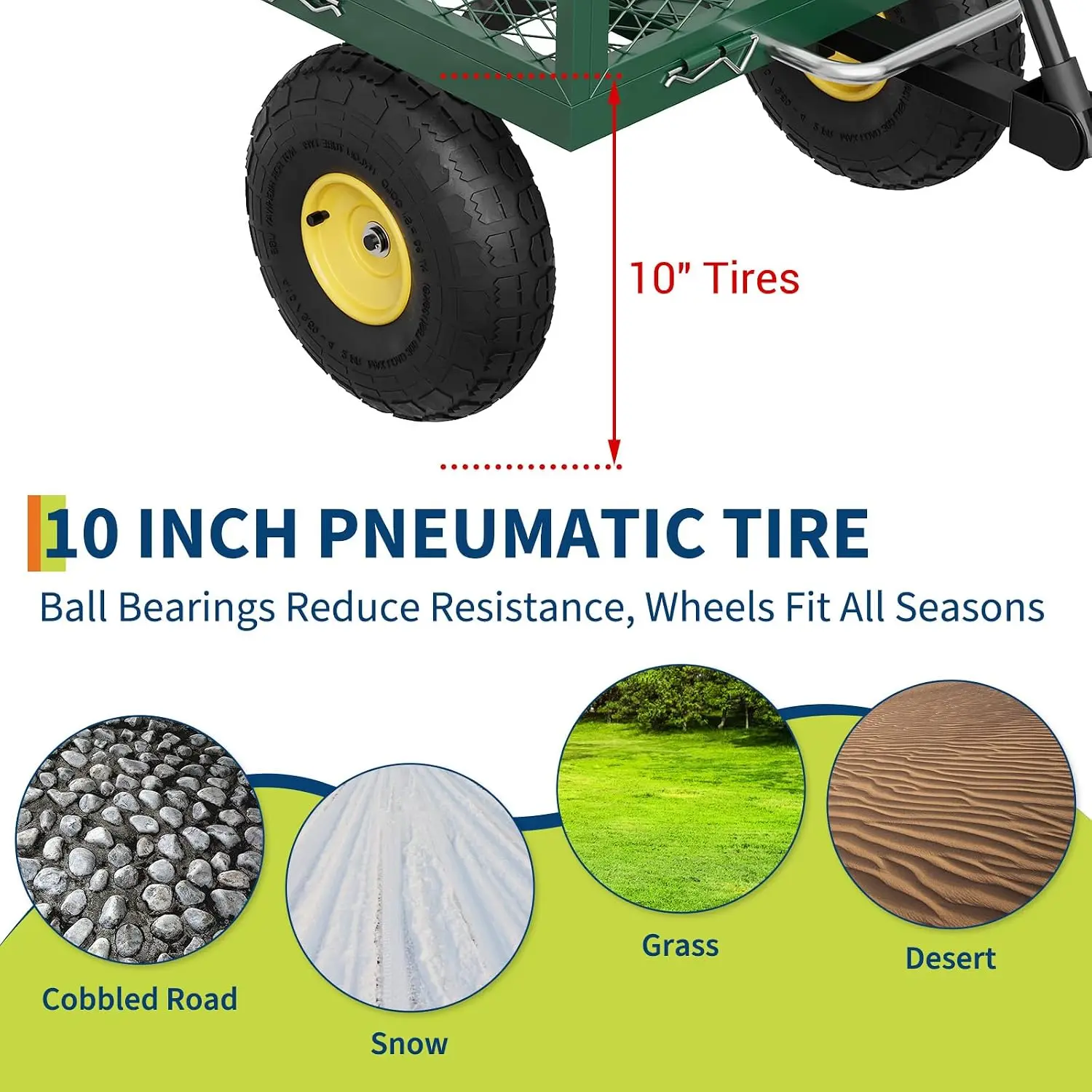 Garvee 900 lb Heavy Duty Steel Garden Dump Cart Utility Yard Wago Removable Mesh Sides 10" Pneumatic Tires 180° Swivel Handle Outdoor Lawn & Farm Haulin