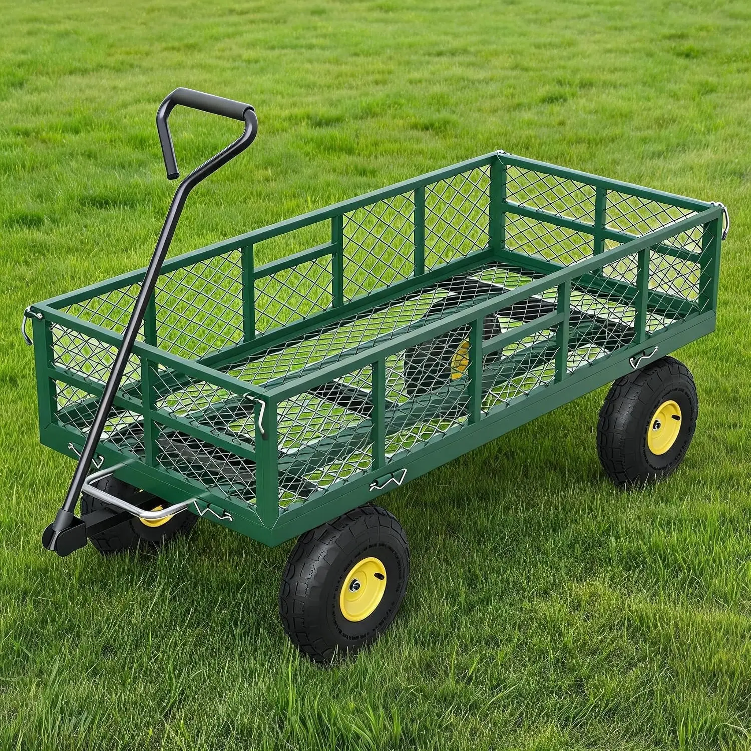 Garvee 900 lb Heavy Duty Steel Garden Dump Cart Utility Yard Wago Removable Mesh Sides 10" Pneumatic Tires 180° Swivel Handle Outdoor Lawn & Farm Haulin