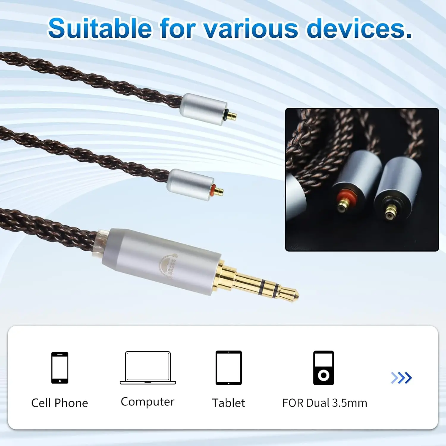OKCSC ZT8 Etymotic T2 IPX Upgrade Replacement IEM Cable 8‑Core OFC Pure Copper Alloy Audio Cord for Westone Linum BAX EVO UE Live Pro X Mach Series Earphones