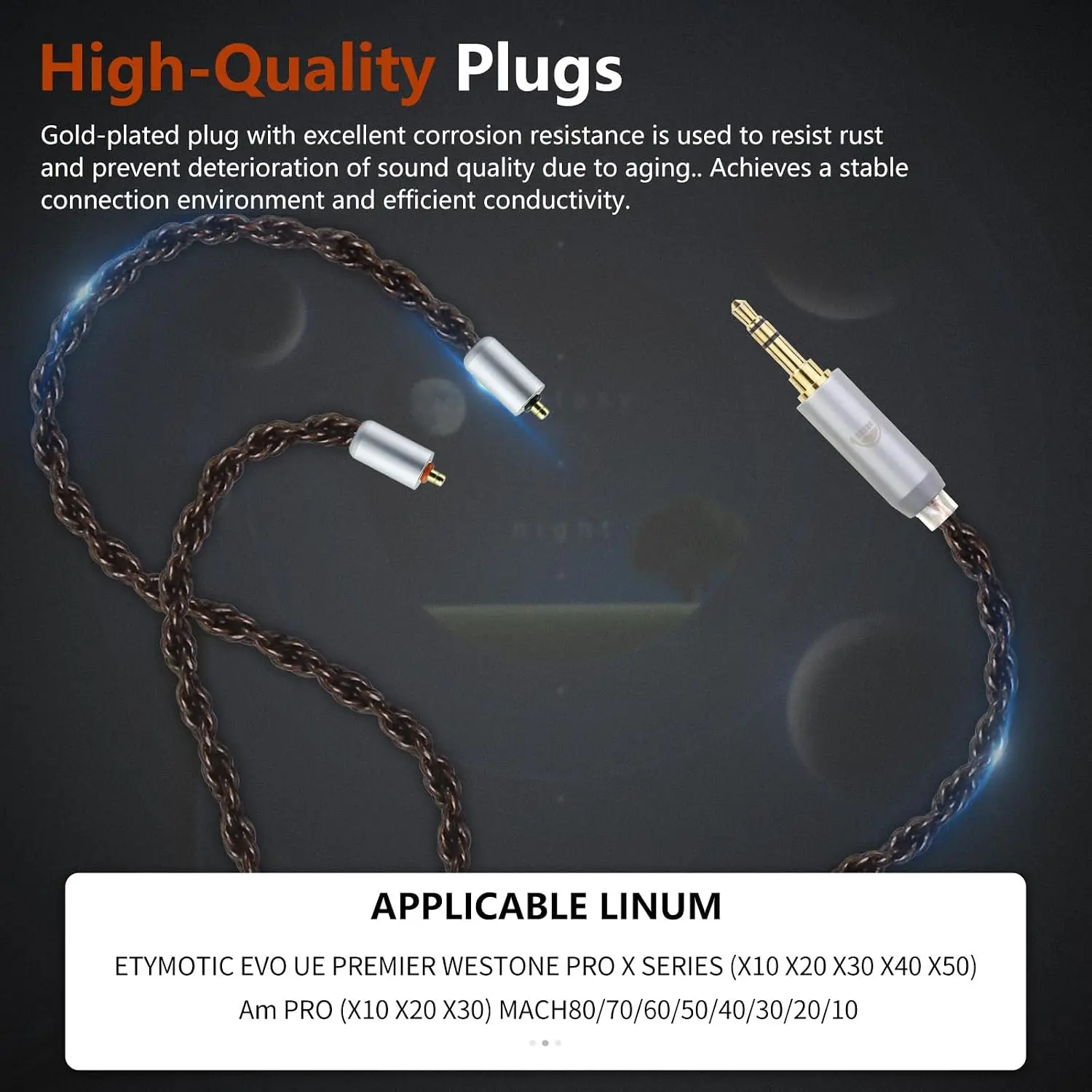 OKCSC ZT8 Etymotic T2 IPX Upgrade Replacement IEM Cable 8‑Core OFC Pure Copper Alloy Audio Cord for Westone Linum BAX EVO UE Live Pro X Mach Series Earphones