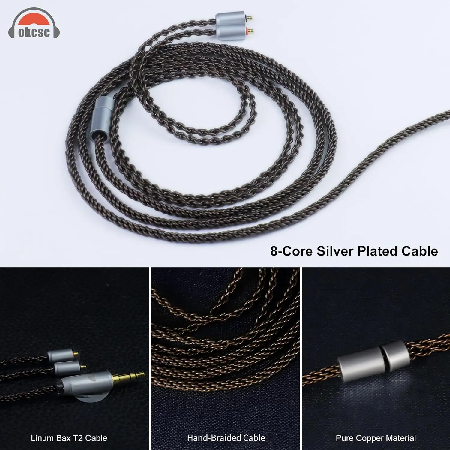 OKCSC ZT8 Etymotic T2 IPX Upgrade Replacement IEM Cable 8‑Core OFC Pure Copper Alloy Audio Cord for Westone Linum BAX EVO UE Live Pro X Mach Series Earphones