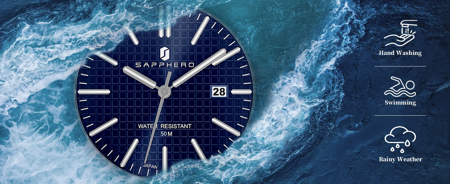 SAPPHERO Men's Quartz Watch Japan Movement Analog Wristwatch Stainless Steel Case Date Display 50M Waterproof Business Casual Fashion Luxury Dress Sport Watch for Men Classic Casual Daily Wear Office Work Travel Birthday Anniversary Holiday Gift