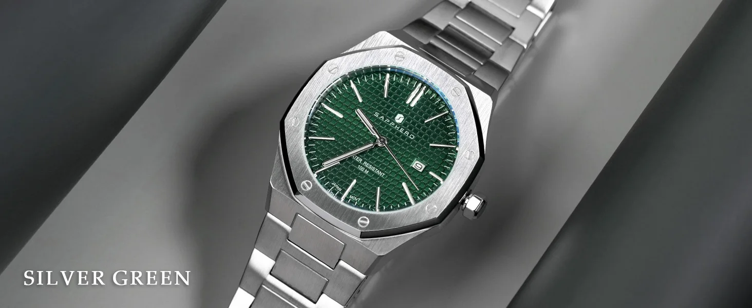 SAPPHERO Men's Quartz Watch Japan Movement Analog Wristwatch Stainless Steel Case Date Display 50M Waterproof Business Casual Fashion Luxury Dress Sport Watch for Men Classic Casual Daily Wear Office Work Travel Birthday Anniversary Holiday Gift