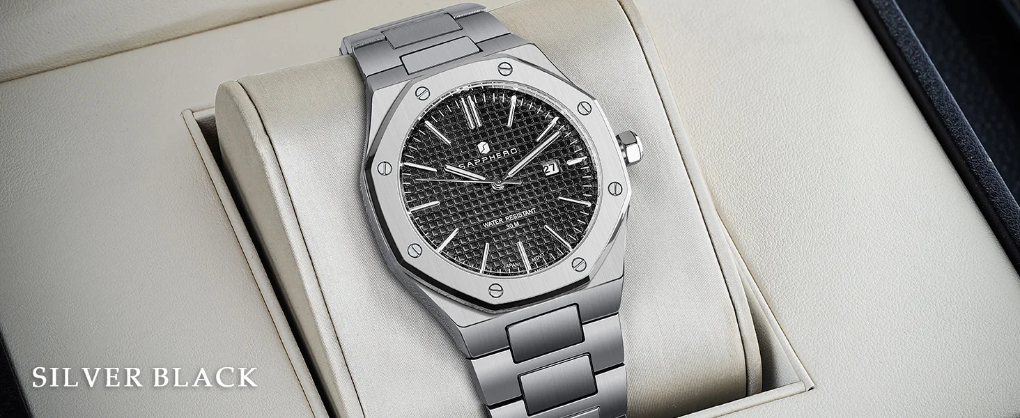 SAPPHERO Men's Quartz Watch Japan Movement Analog Wristwatch Stainless Steel Case Date Display 50M Waterproof Business Casual Fashion Luxury Dress Sport Watch for Men Classic Casual Daily Wear Office Work Travel Birthday Anniversary Holiday Gift