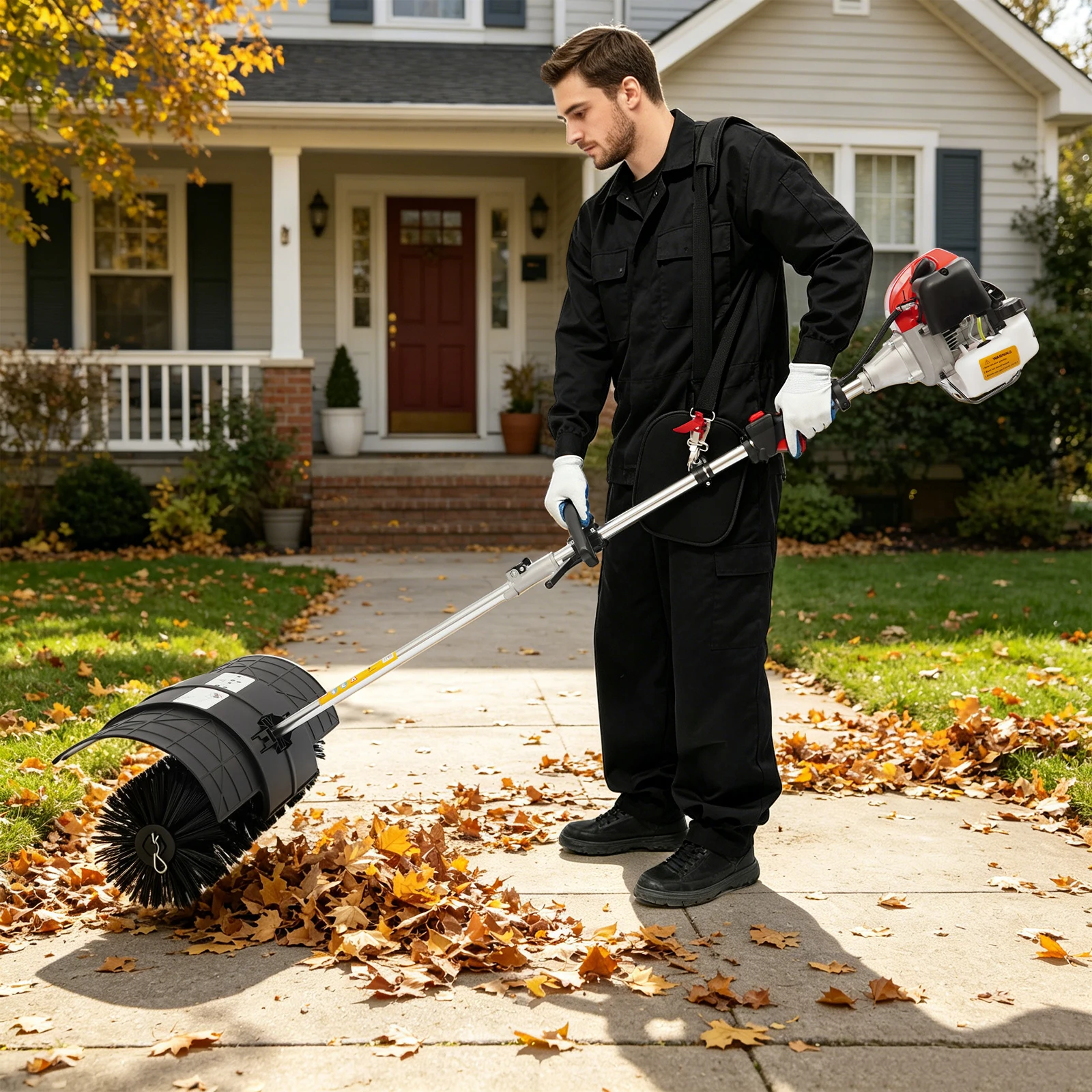 2.3 Horsepower Handheld Sweeper, 52cc Powered Broom Sweeper Mit 52cm Brush, Lawn Cleaning Sweeping Machine, Handheld Lawn Sweeper for the Leaves and Dirt on the Lawn