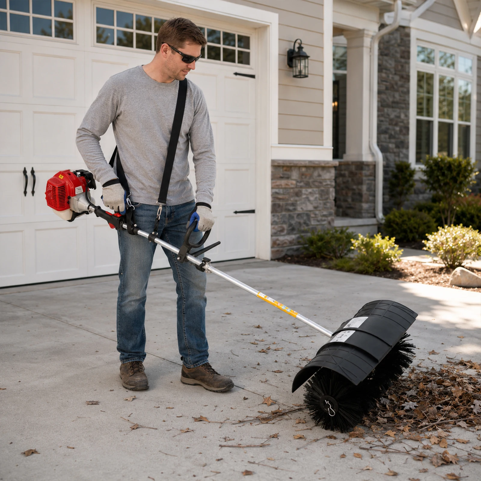 2.3 Horsepower Handheld Sweeper, 52cc Powered Broom Sweeper Mit 52cm Brush, Lawn Cleaning Sweeping Machine, Handheld Lawn Sweeper for the Leaves and Dirt on the Lawn