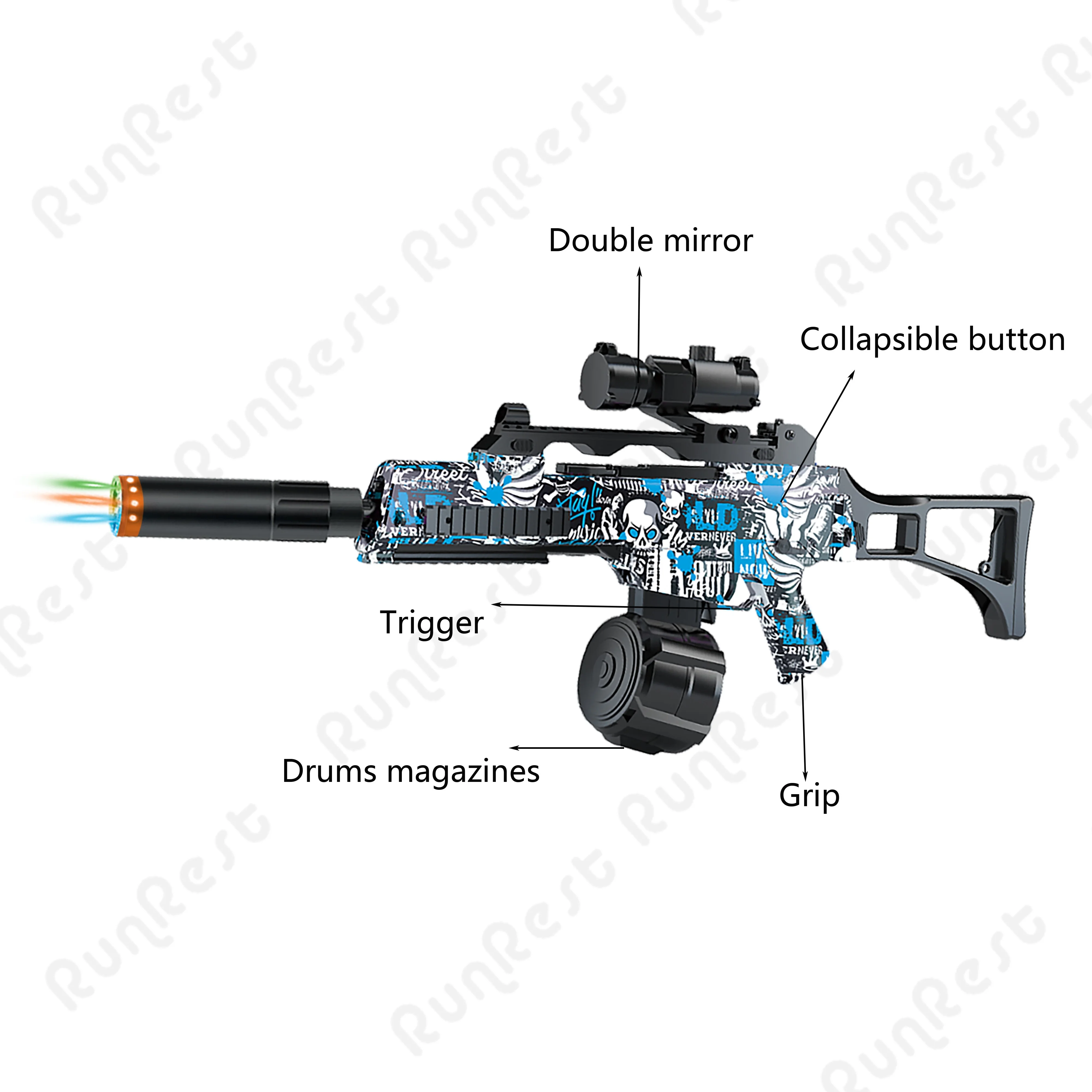 RunRest Blaster Gun, Electric Ball Blaster, With Flash Silencer High Orbeez Gun Performance Cool Toy Gun, Rechargeable Splatter Halloween and Christmas Gift