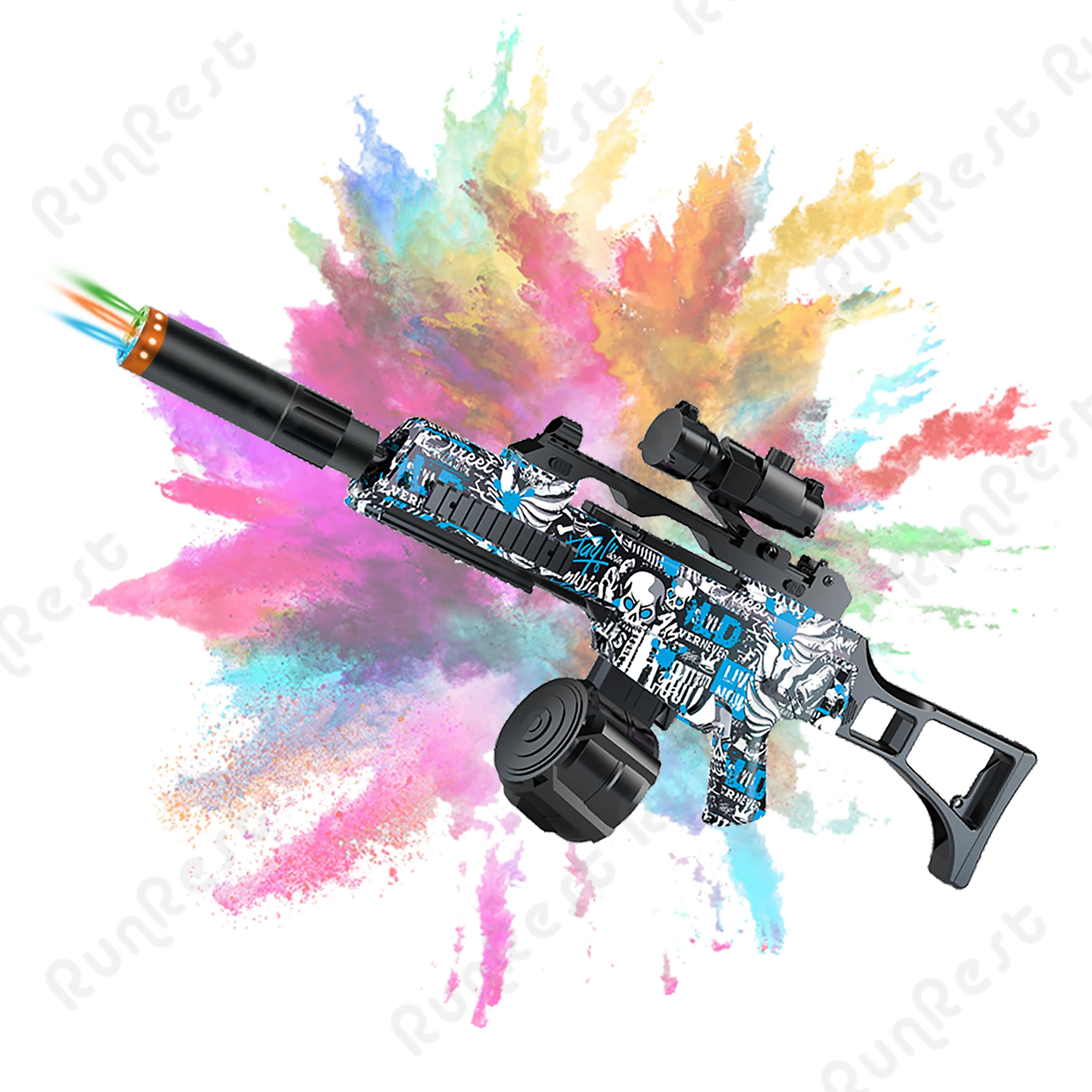 RunRest Blaster Gun, Electric Ball Blaster, With Flash Silencer High Orbeez Gun Performance Cool Toy Gun, Rechargeable Splatter Halloween and Christmas Gift
