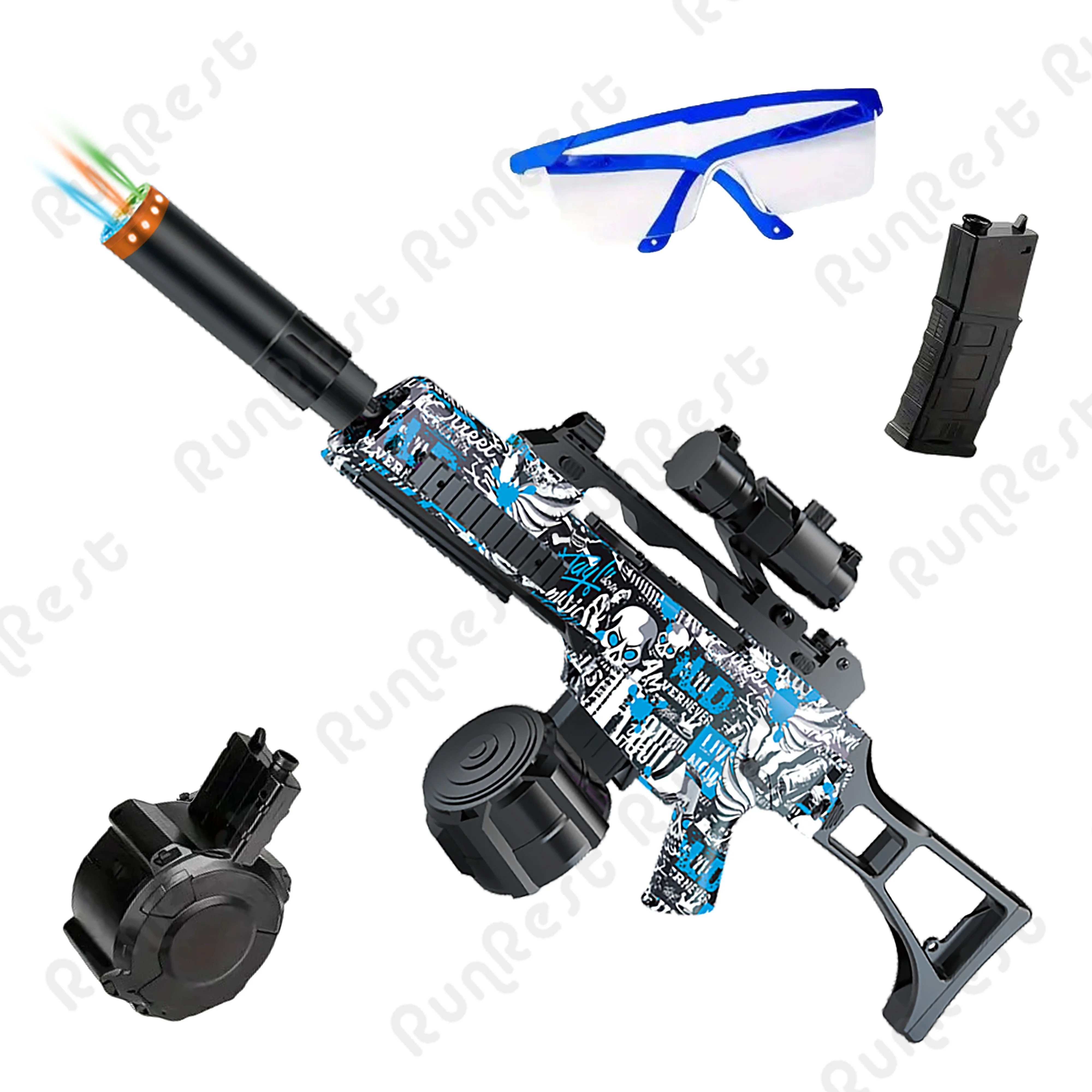 RunRest Blaster Gun, Electric Ball Blaster, With Flash Silencer High Orbeez Gun Performance Cool Toy Gun, Rechargeable Splatter Halloween and Christmas Gift