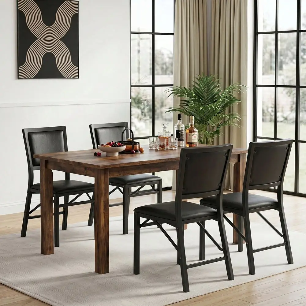 Set Of 6 Folding Dining Chairs, Foldable PU Leather Seating With Metal Frame, Space Saving For Apartment