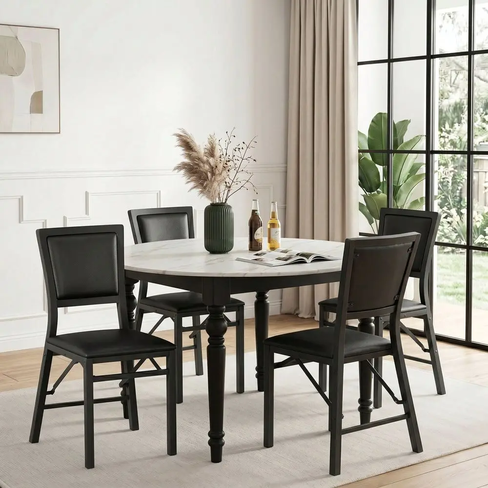 Set Of 6 Folding Dining Chairs, Foldable PU Leather Seating With Metal Frame, Space Saving For Apartment
