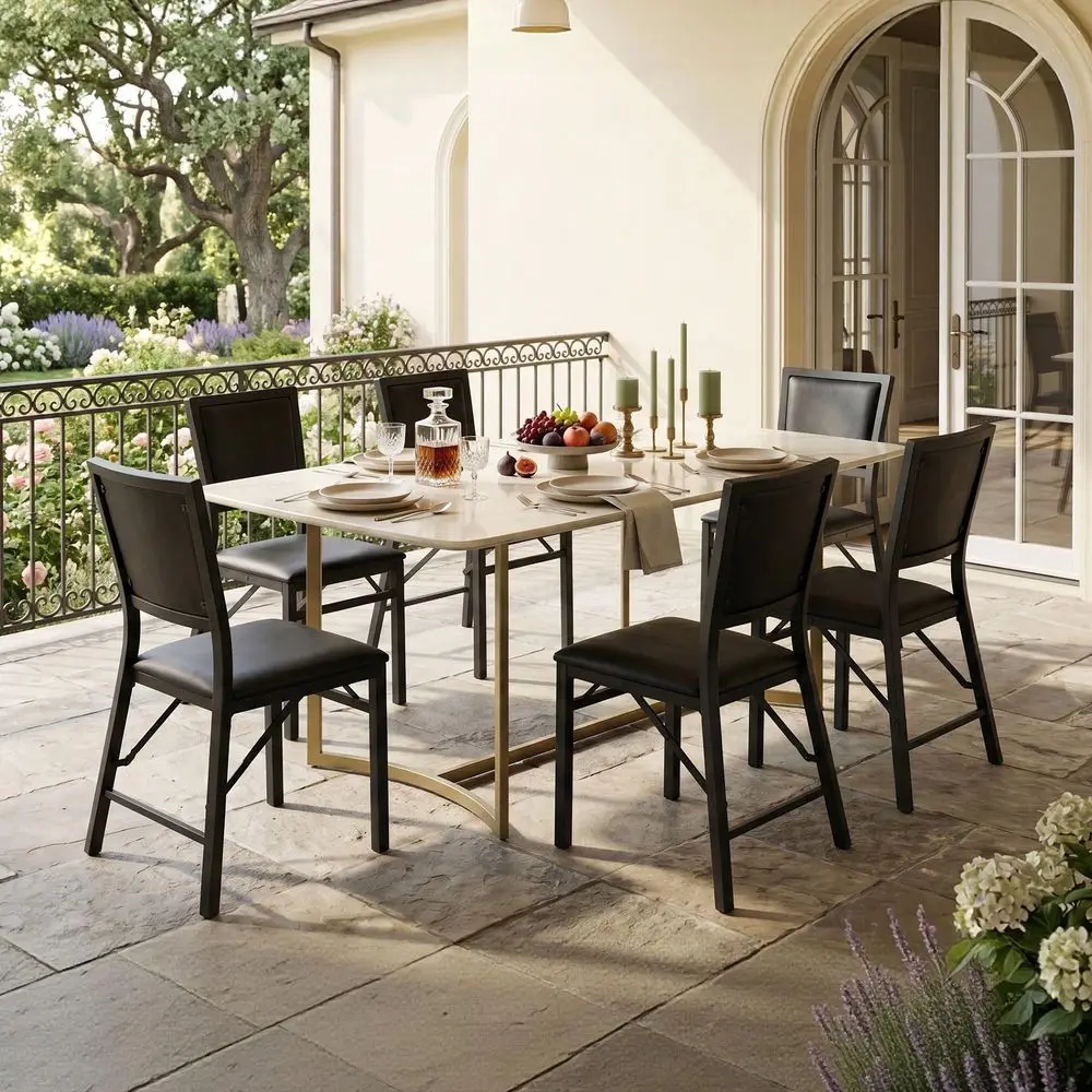 Set Of 6 Folding Dining Chairs, Foldable PU Leather Seating With Metal Frame, Space Saving For Apartment