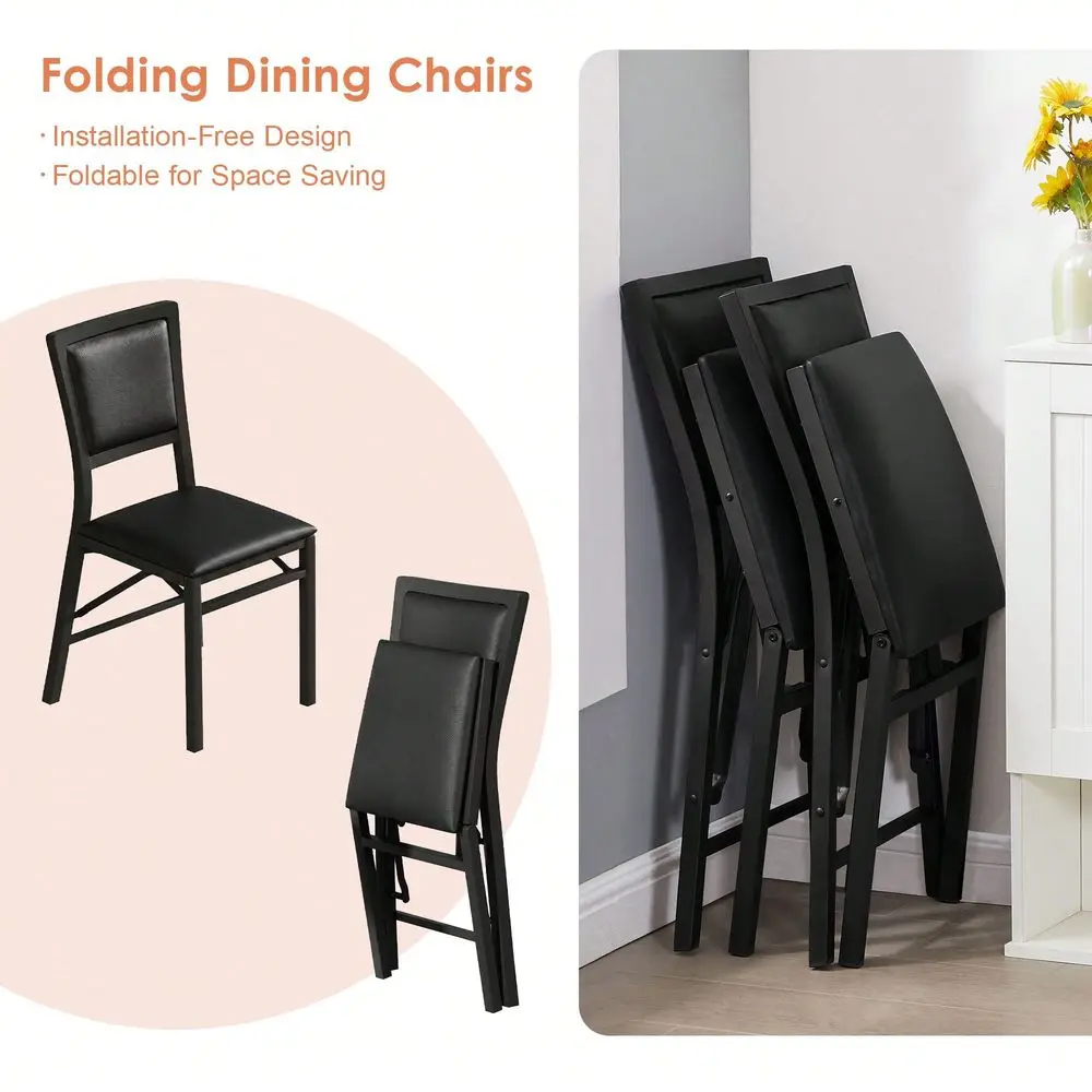 Set Of 6 Folding Dining Chairs, Foldable PU Leather Seating With Metal Frame, Space Saving For Apartment