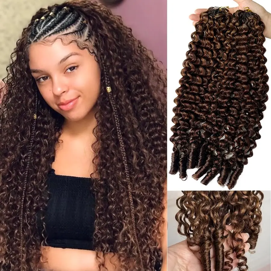 Body Wave Crochet Human Hair Bundles Chocolate Brown Burmese Curly Crochet Hair Pre Separated Knotless Reusable Feather Crochet Human Hair