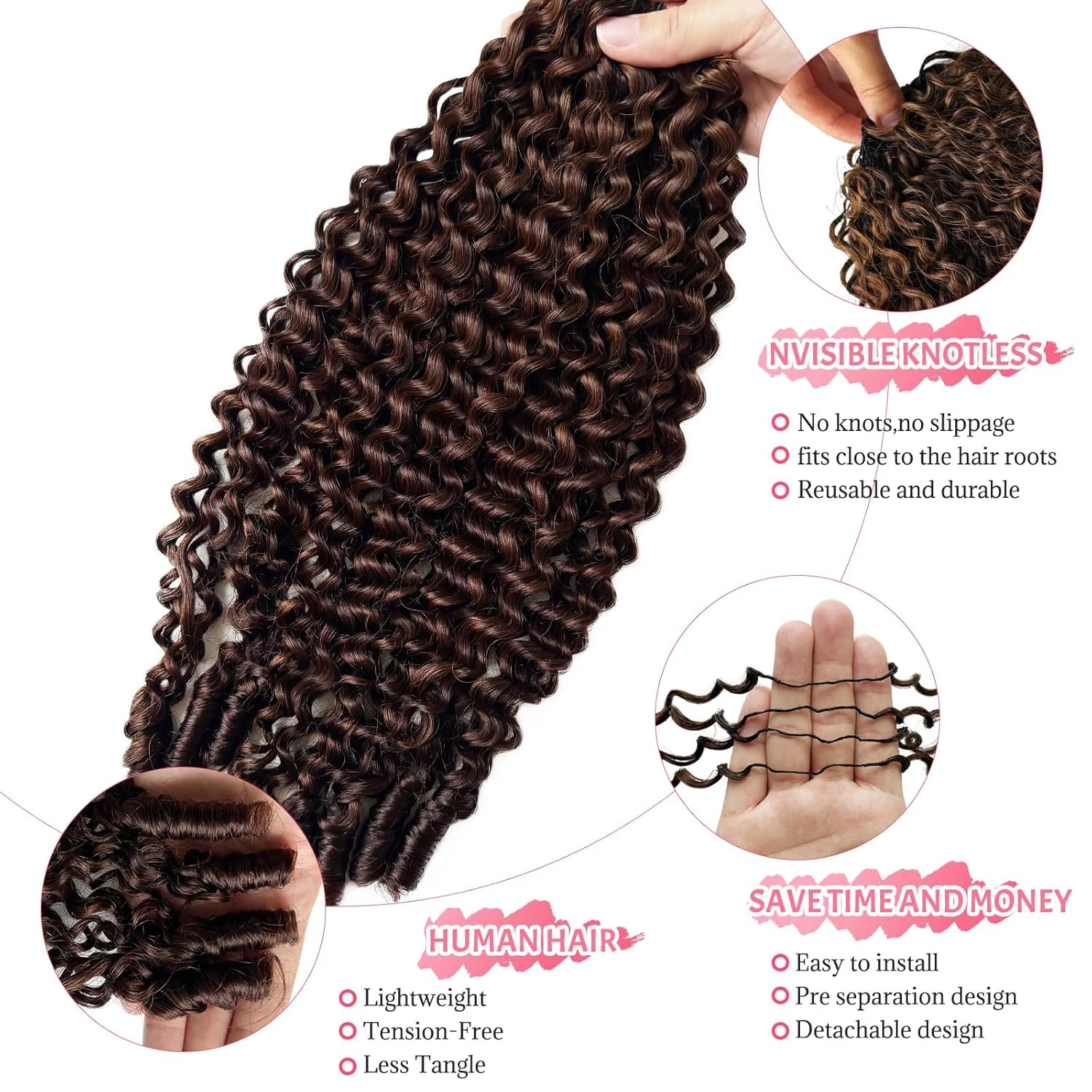 Body Wave Crochet Human Hair Bundles Chocolate Brown Burmese Curly Crochet Hair Pre Separated Knotless Reusable Feather Crochet Human Hair