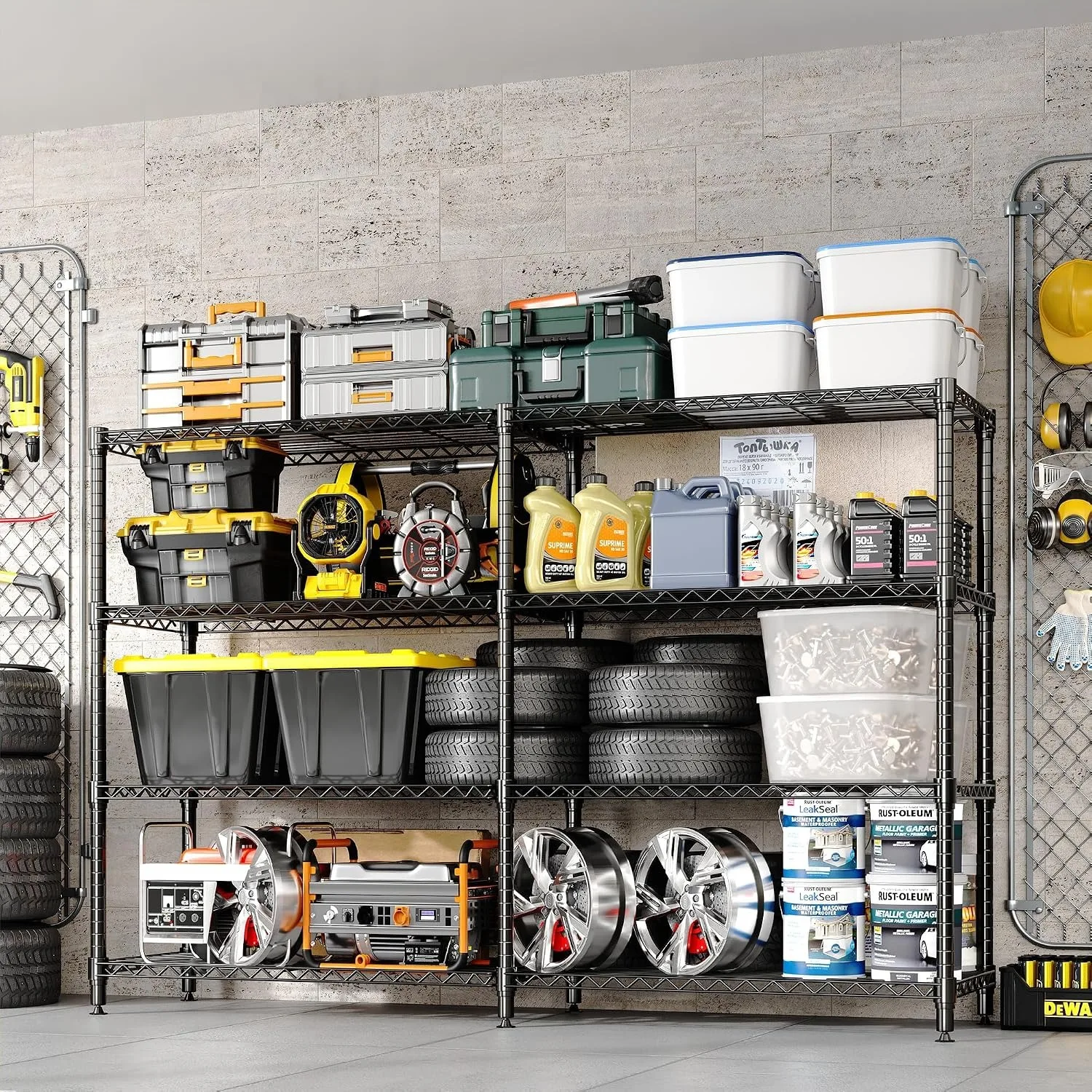 Heavy Duty Metal Storage Shelving Rack 4/5 Tier Adjustable Wire Shelf Garage Organizer 1060LBS Capacity Steel Storage Rack L Shape Corner Shelf Boltless Assembly for Pantry Basement Workshop