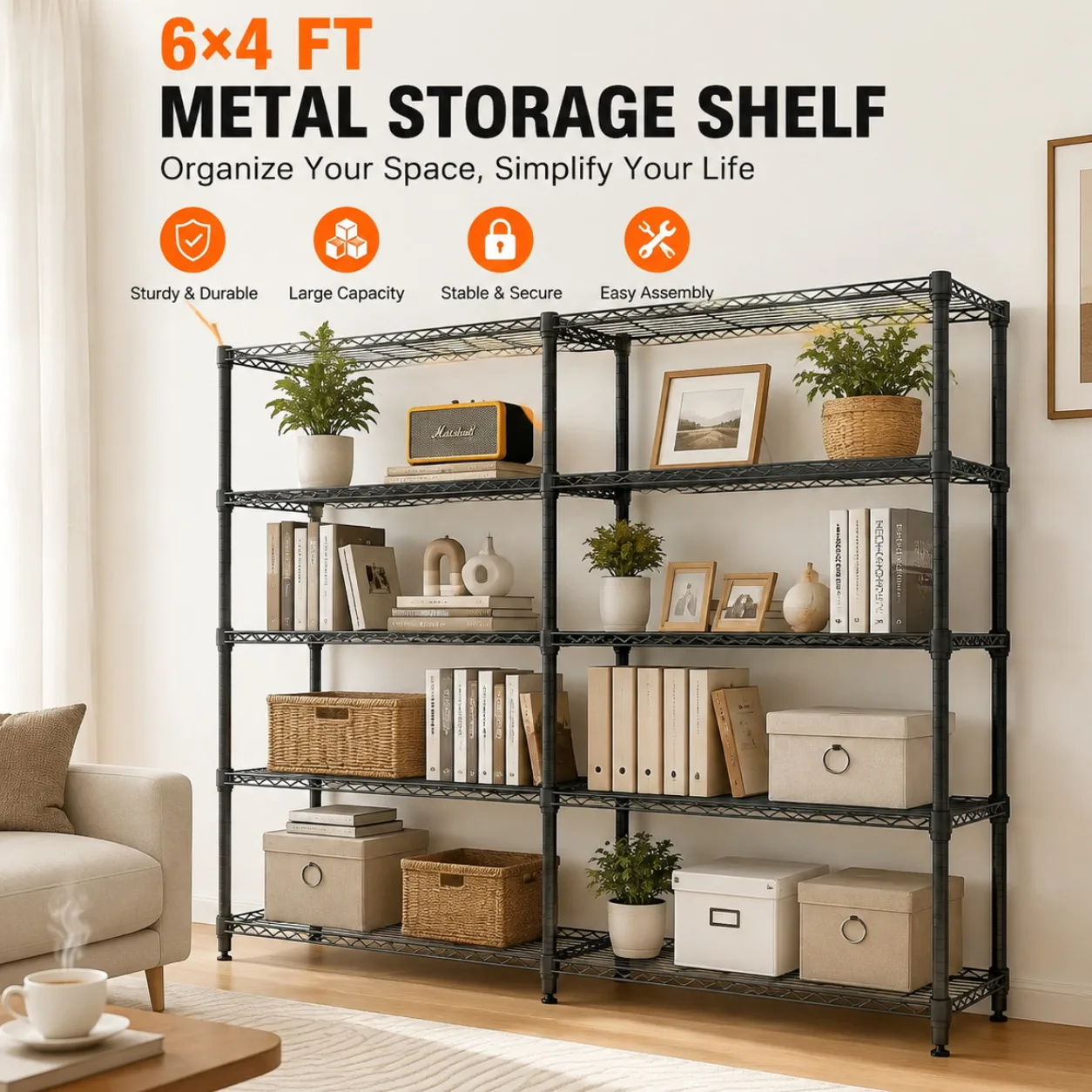 Heavy Duty Metal Storage Shelving Rack 4/5 Tier Adjustable Wire Shelf Garage Organizer 1060LBS Capacity Steel Storage Rack L Shape Corner Shelf Boltless Assembly for Pantry Basement Workshop