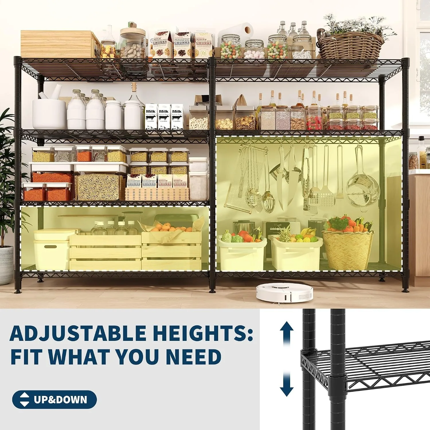 Heavy Duty Metal Storage Shelving Rack 4/5 Tier Adjustable Wire Shelf Garage Organizer 1060LBS Capacity Steel Storage Rack L Shape Corner Shelf Boltless Assembly for Pantry Basement Workshop