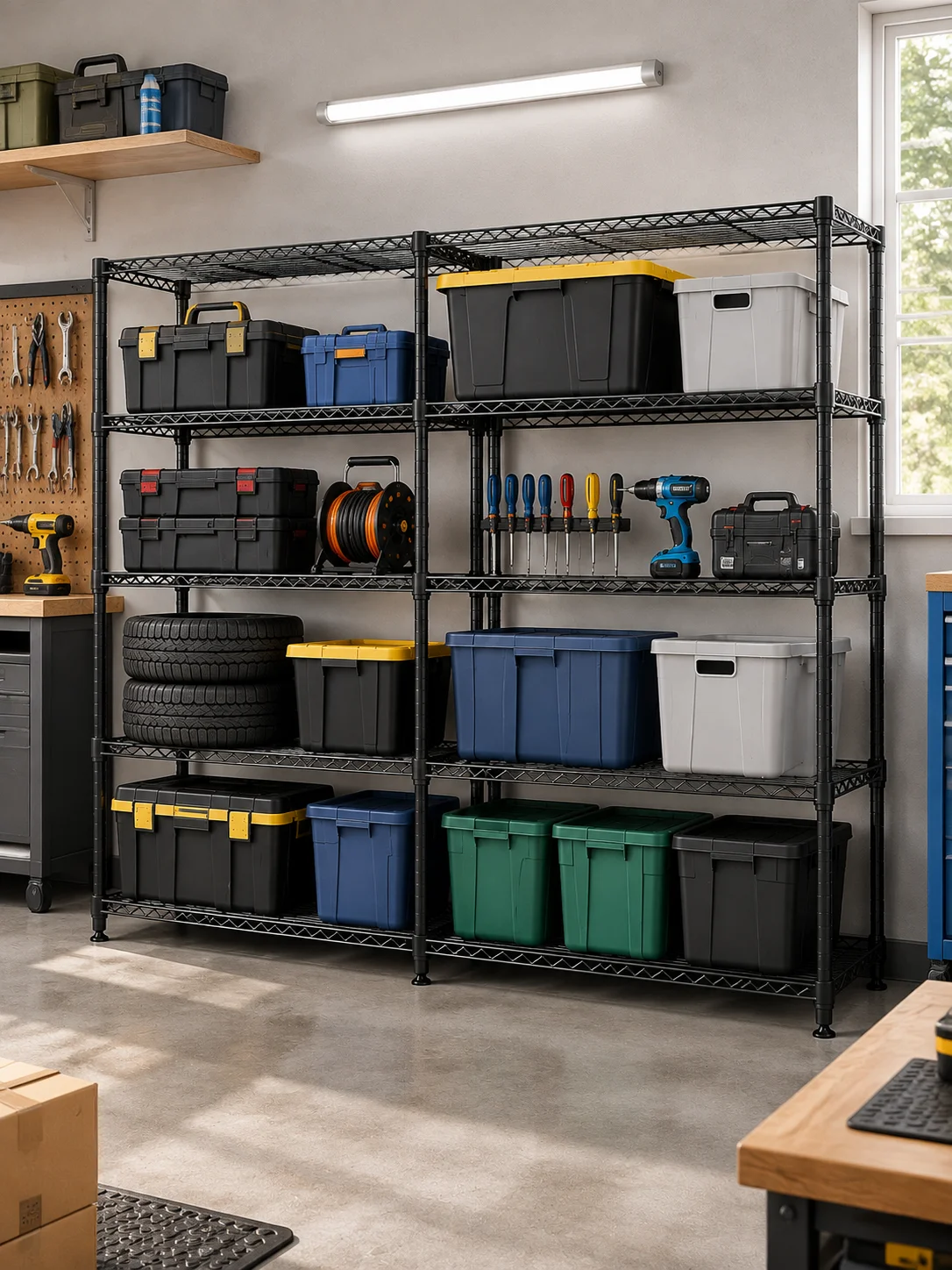 Heavy Duty Metal Storage Shelving Rack 4/5 Tier Adjustable Wire Shelf Garage Organizer 1060LBS Capacity Steel Storage Rack L Shape Corner Shelf Boltless Assembly for Pantry Basement Workshop