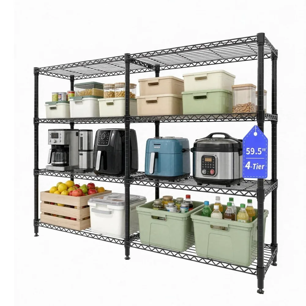 Heavy Duty Metal Storage Shelving Rack 4/5 Tier Adjustable Wire Shelf Garage Organizer 1060LBS Capacity Steel Storage Rack L Shape Corner Shelf Boltless Assembly for Pantry Basement Workshop