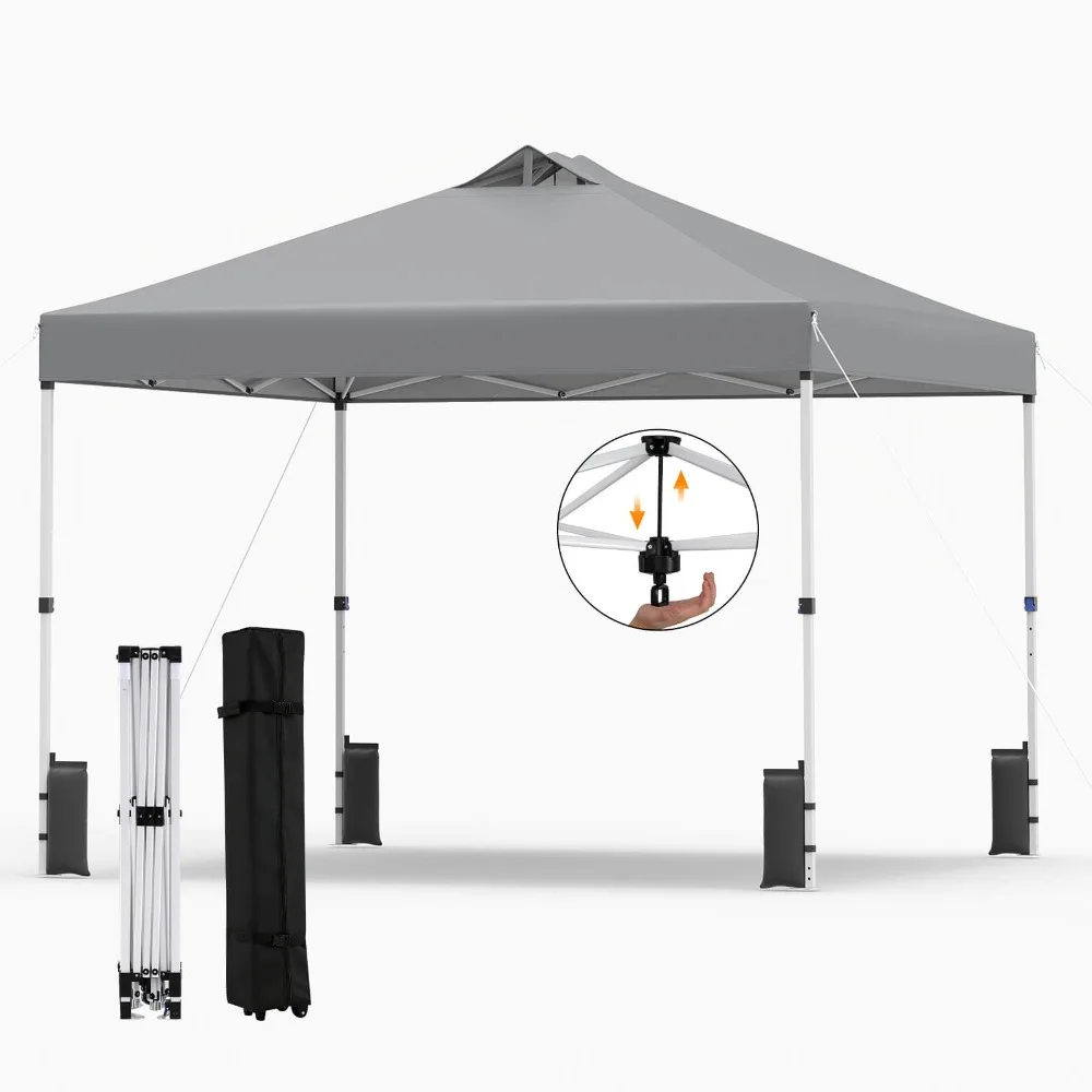 10x10 FT Pop up Canopy Tent Wheeled Carry Bag 4 Canopy Sand Bag Grey