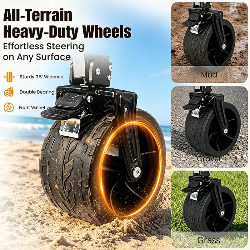 Quiet All-Terrain Folding Multifunctional Shopping Cart—Large Storage Capacity, One-Button Folding for Easy Storage, Black Waterproof Oxford Fabric with Side Cup Holders—Ideal for Camping, Outings, Gardening, and Heavy-Duty Grocery Hauling