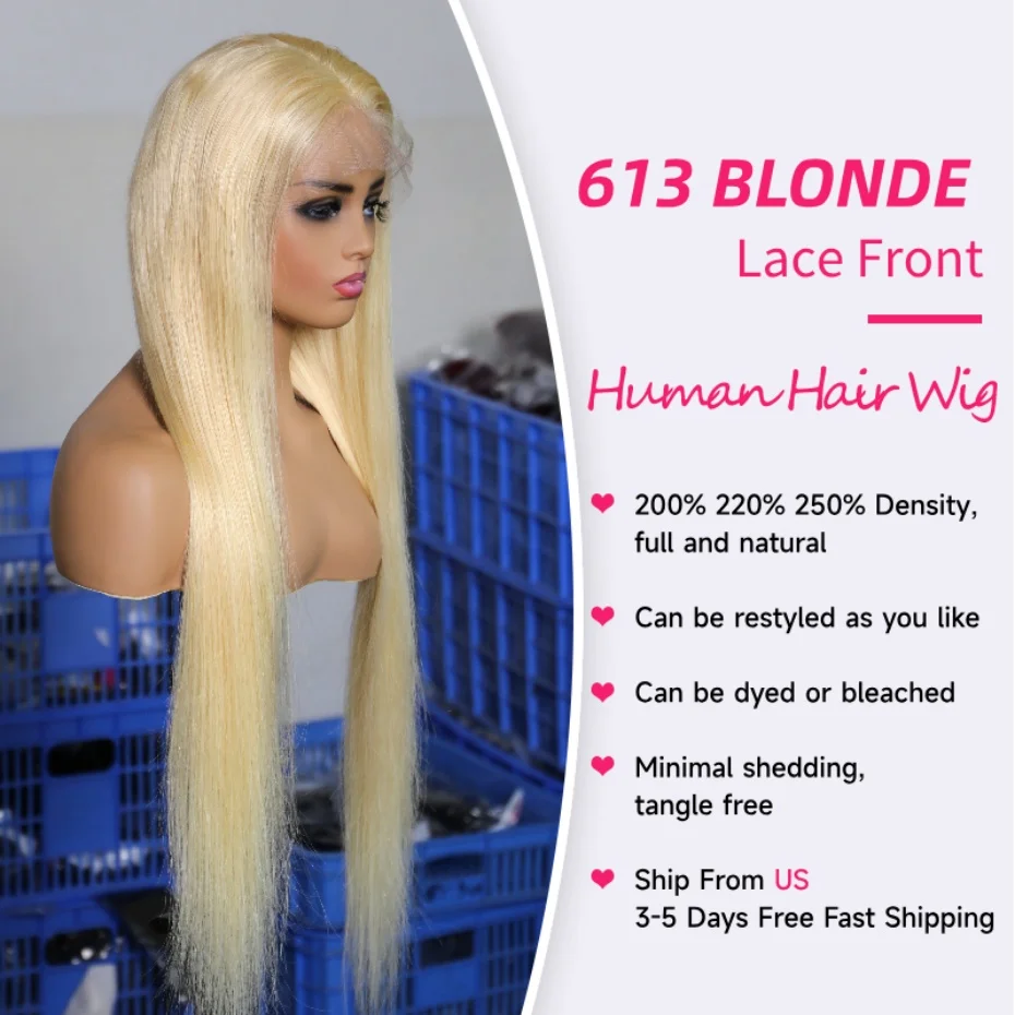 40 42 Inch Bone Straight Human Hair Wigs 13x4 13x6 Hd Transparent Lace Fronal Wigs For Women 613 Blonde 360 Full Lace Wigs Pre Plucked With Baby Hair Ponytail Daily Wear