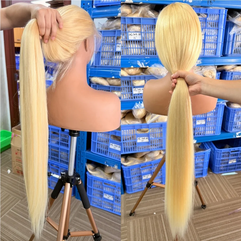 40 42 Inch Bone Straight Human Hair Wigs 13x4 13x6 Hd Transparent Lace Fronal Wigs For Women 613 Blonde 360 Full Lace Wigs Pre Plucked With Baby Hair Ponytail Daily Wear