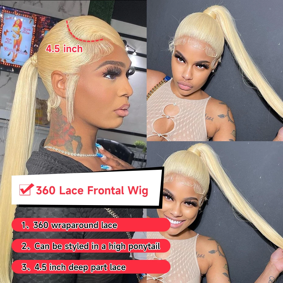 40 42 Inch Bone Straight Human Hair Wigs 13x4 13x6 Hd Transparent Lace Fronal Wigs For Women 613 Blonde 360 Full Lace Wigs Pre Plucked With Baby Hair Ponytail Daily Wear