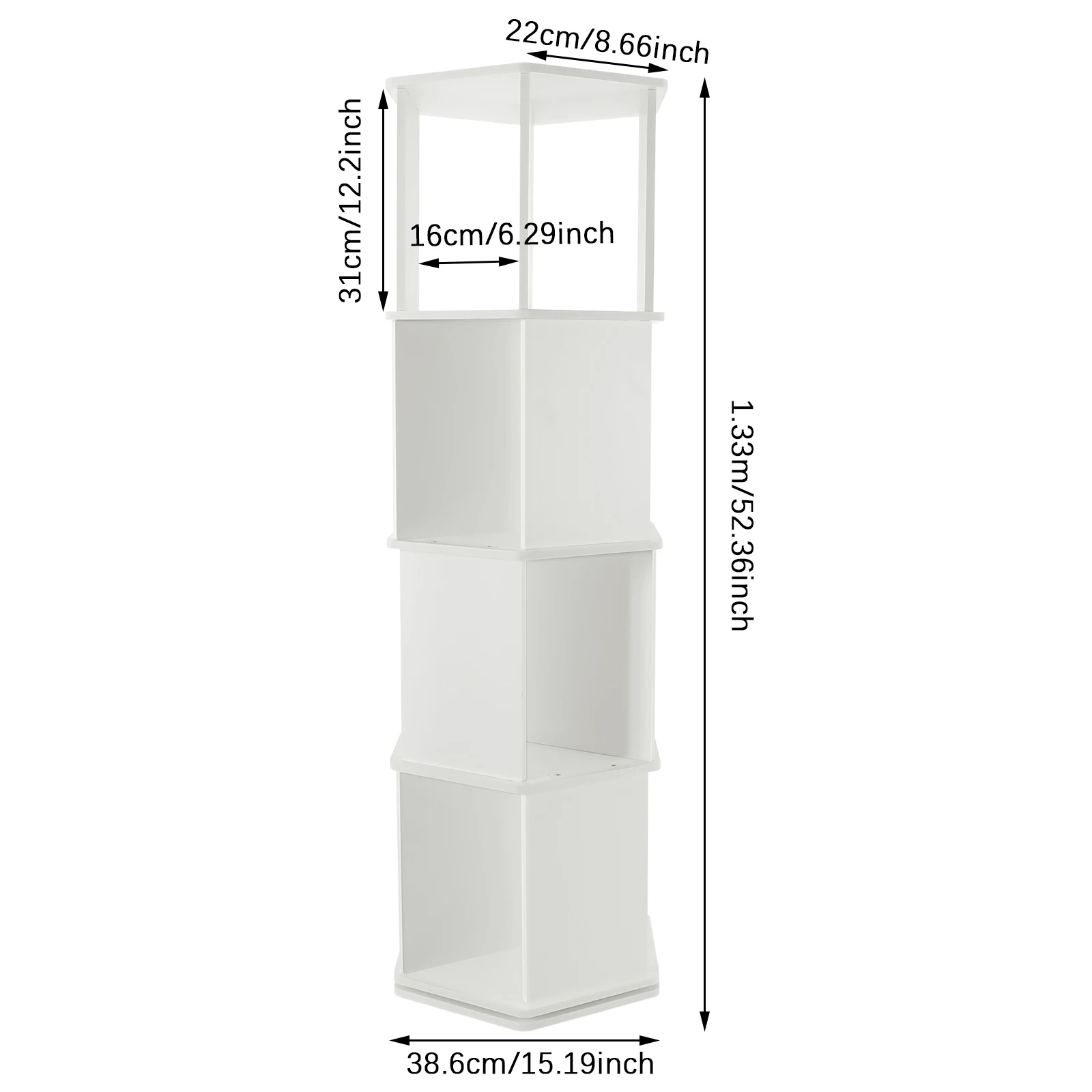 4-Tier Rotating Bookshelf 360° Display Revolving Bookcase, 176 lbs Capacity PVC Wood- Plastic Corner Storage Rack for Bedroom Living Room Study, White